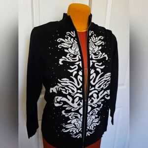 Black and White Cardigan with Intricate Design